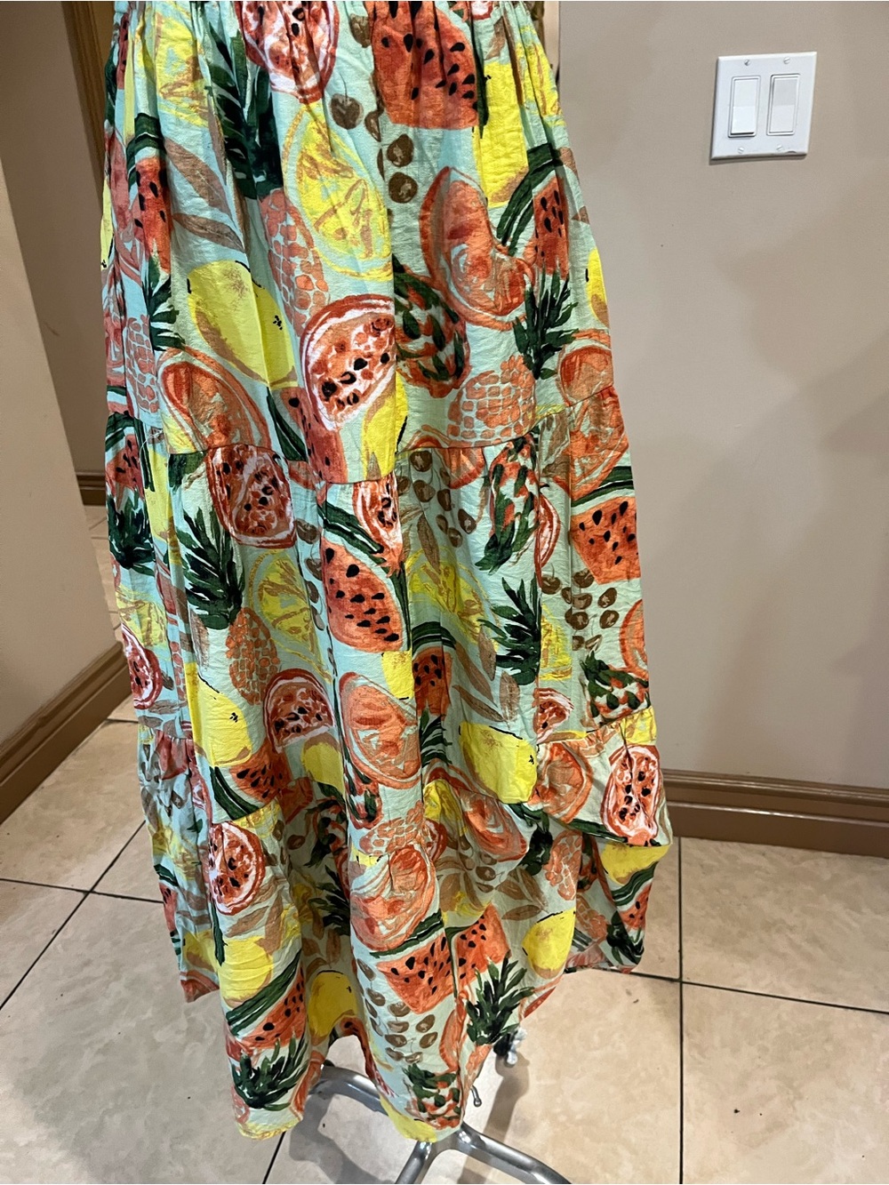Smocked Square-Neck Maxi Dress in Yellow & Coral Tropical Print - Picture 3 of 7